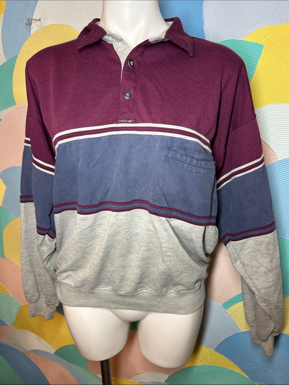 Vintage Men's Colorblock Rugby Pullover Shirt - Burgundy, Navy & Gray